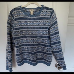 LL Bean Cotton Nordic Print Sweater Blue